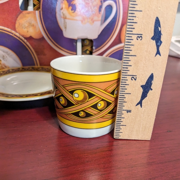 Espresso Set 12 Pieces NOS In Box Gold Black Porcelain Mini Coffee Cups & Saucer - Picture 3 of 16